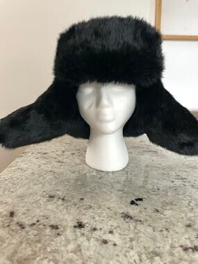 Vintage Peking Friendship Store Ushanka 1950s Black Fur Trapper Hat Soviet Cap